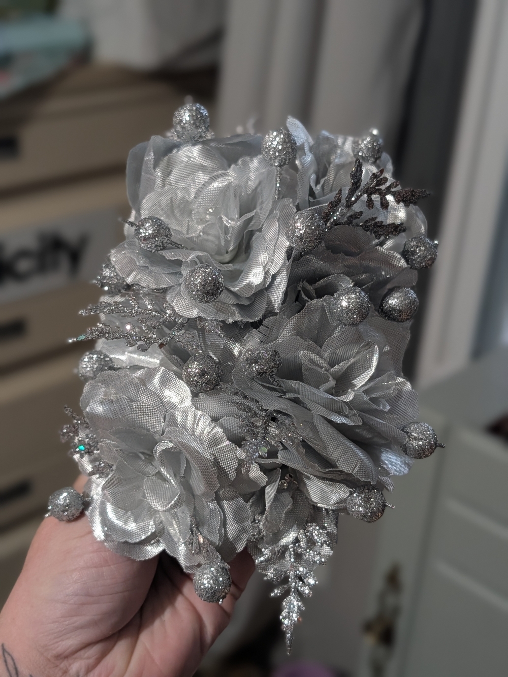 Silver Floral Rhinestone Hair Clip - Women Accessories